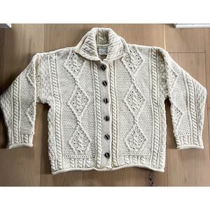 Carraig Donn Irish Aran Wool Cardigan Sweater Small
